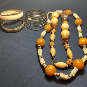 Stacking bangles with chunky wooden beaded bracelet